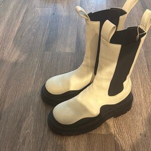 Bottega Veneta Black and White Combat Boots with Chunky Sole
